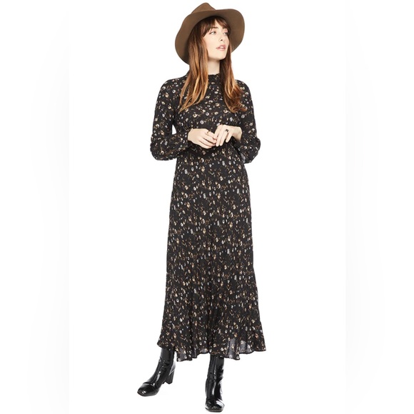 IRO Womens Casual Long Sleeve Floral Tie Neck Maxi Dress Black Size 40 Us 8 - Picture 4 of 14